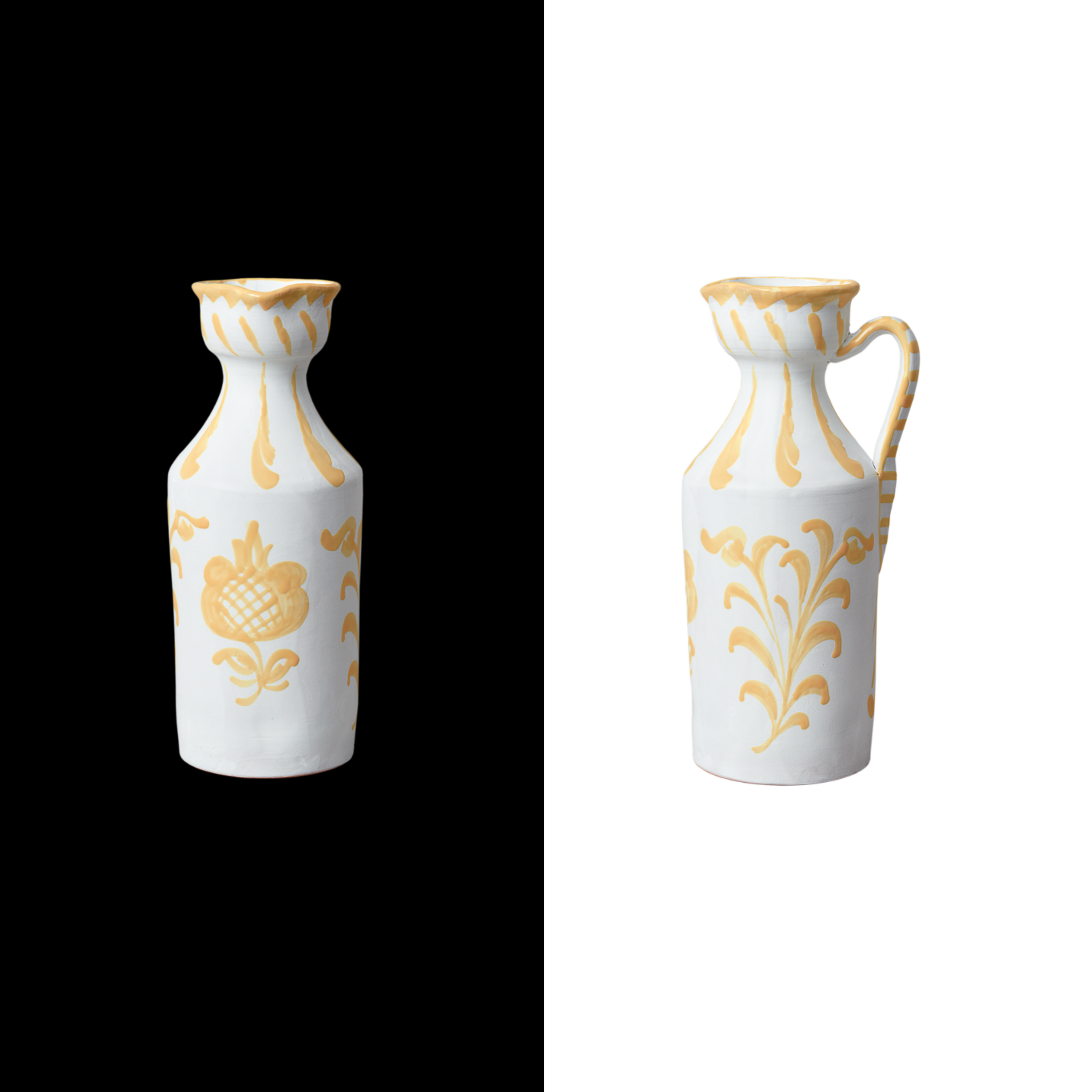 Handcrafted peach narrow ceramic pitcher with traditional Spanish design, ideal for wine, flowers, lemonade, or gazpacho, made by artisans in Granada