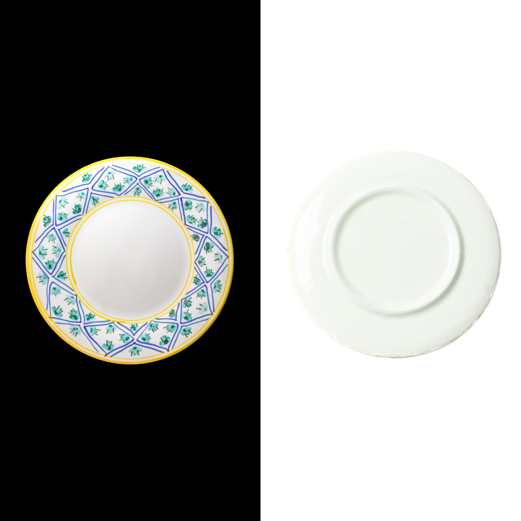 The dinner plate with traditional designs from Cáceres, painted with the 'mosca' style
