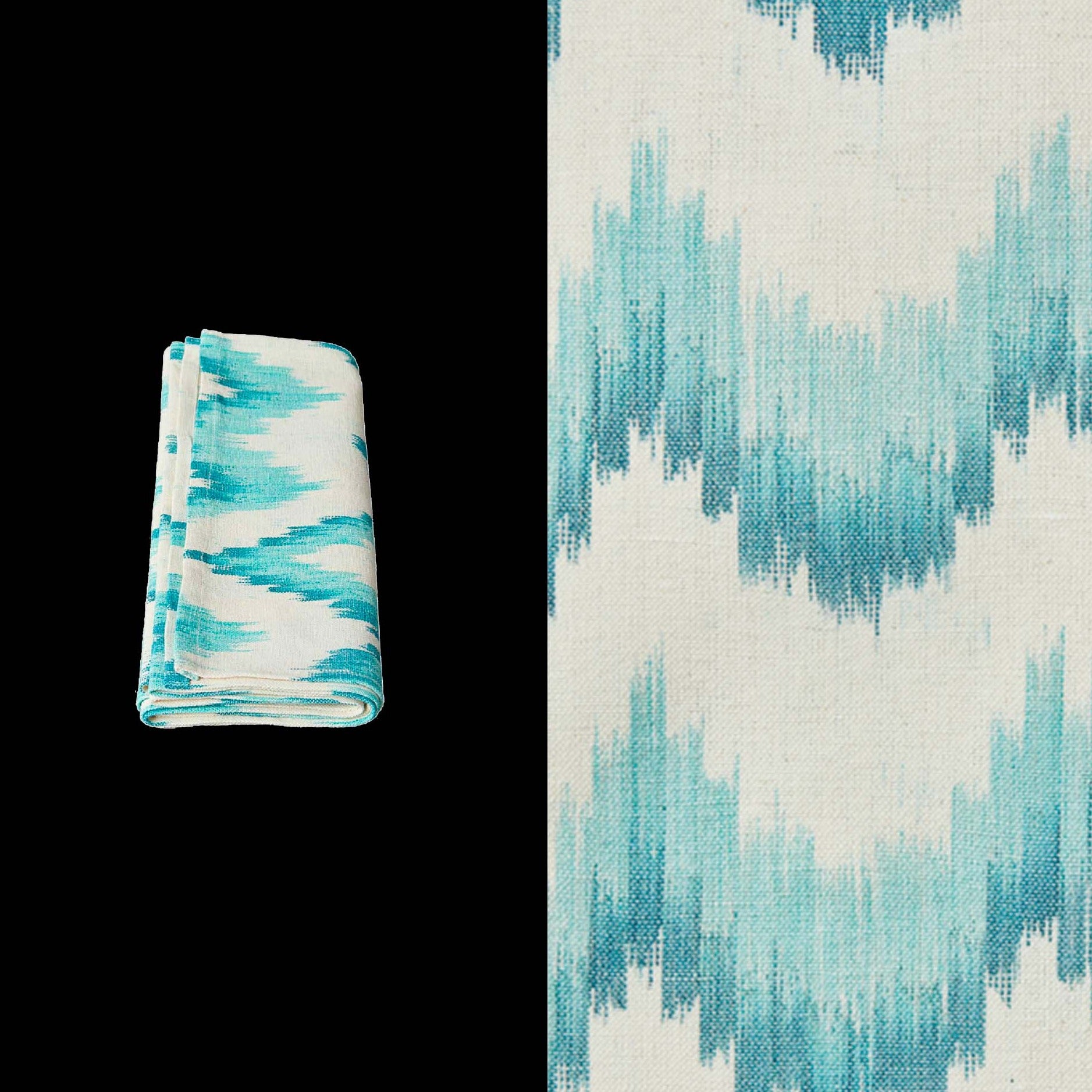 029 long table runner ikat design roba de llengues linen cotton table runner handmade by traditional artisans in Mallorca turquoise