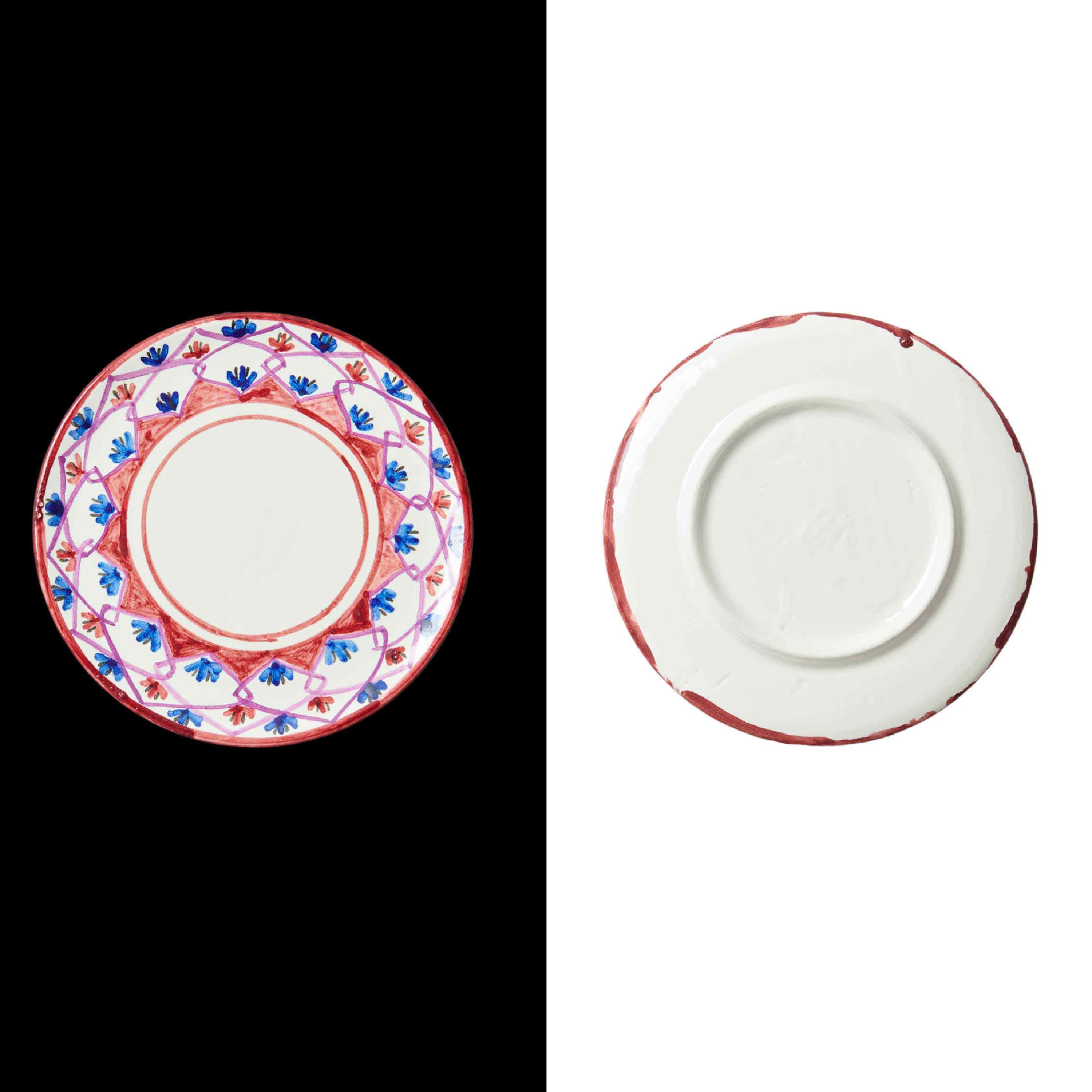 018 Side plate handmade in spain by traditional artisans Cáceres traditional  style la mosca flower pinted burgundy
