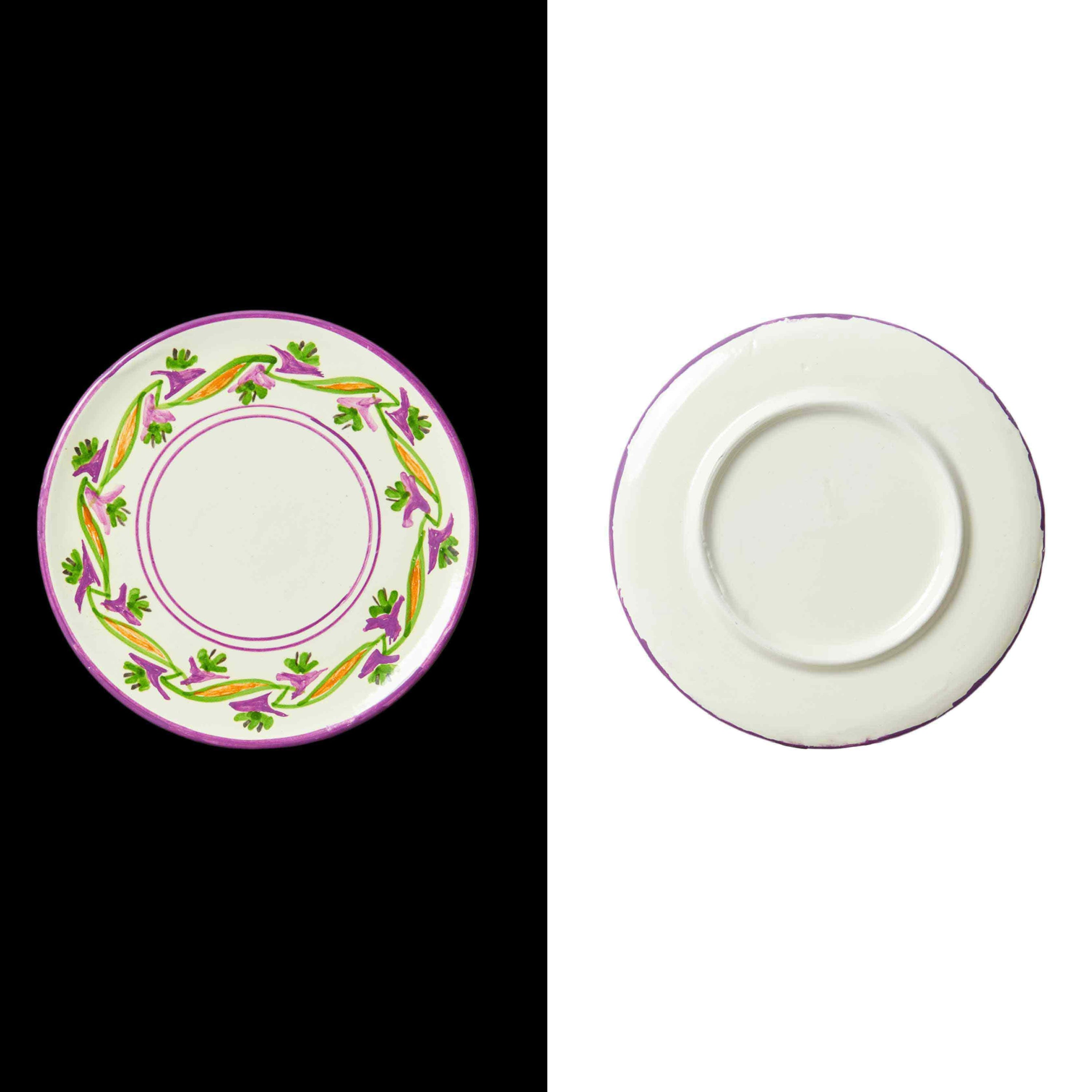 018 Side plate handmade in spain by traditional artisans Cáceres traditional  style la mosca flower pinted lilac