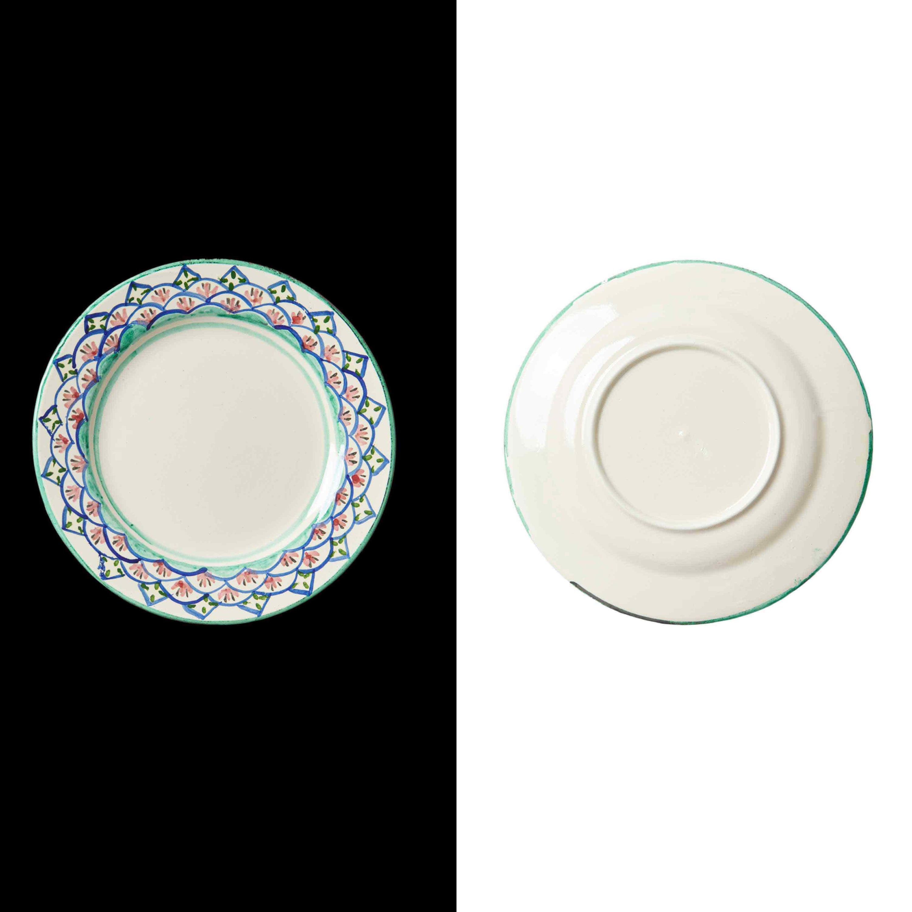 019 dinner plate handmade in spain by traditional artisans Cáceres traditional  style la mosca flower pinted turquoise