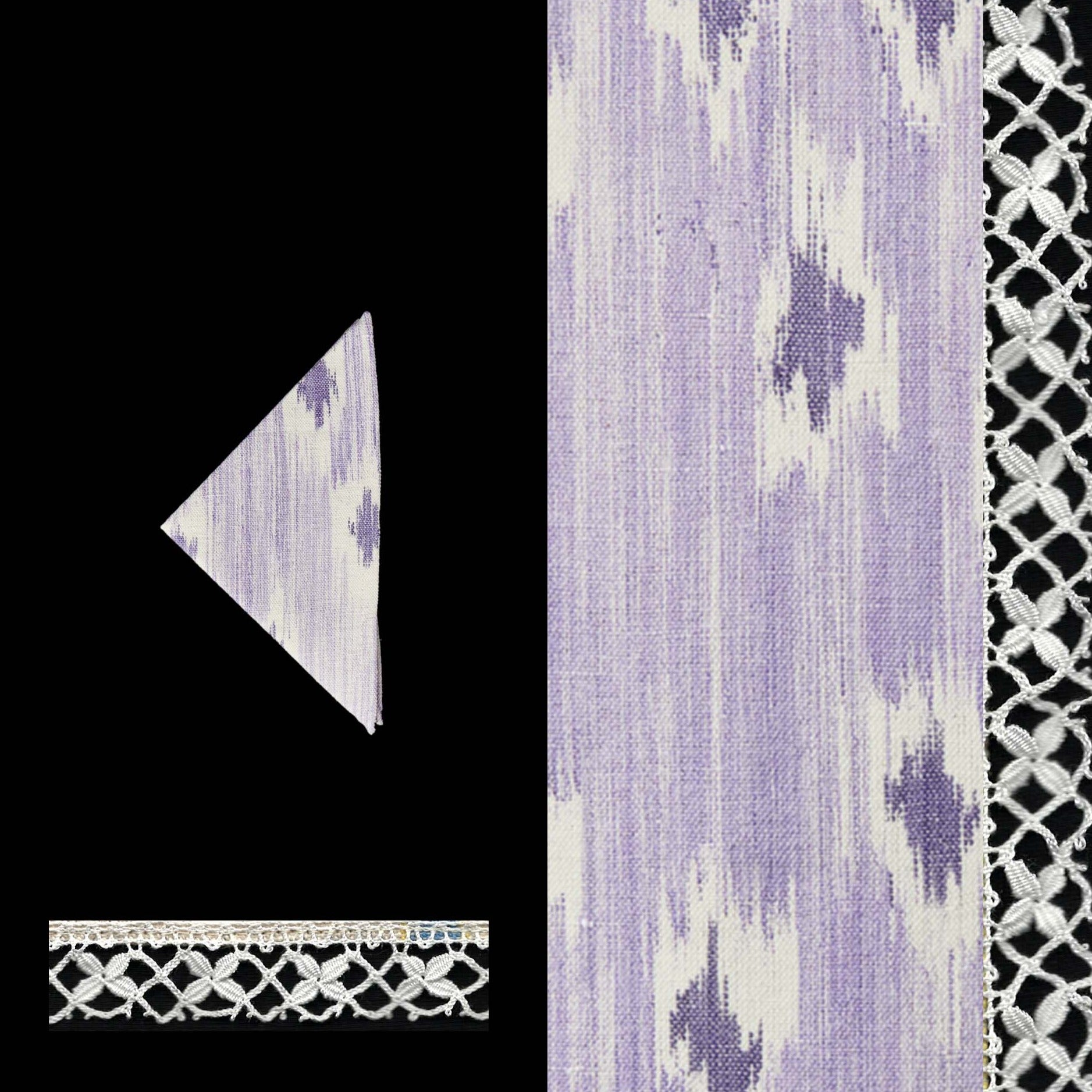 purple coktail napkin ikat design linen cotton napkin Handcrafted by traditional artisans in Mallorca with bobbin lace from Camariñas