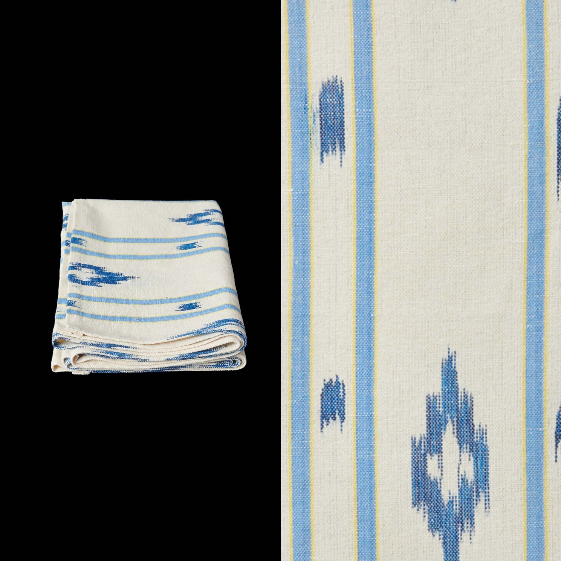 028 short table runner ikat design roba de llengues linen cotton table runner handmade by traditional artisans in Mallorca blue