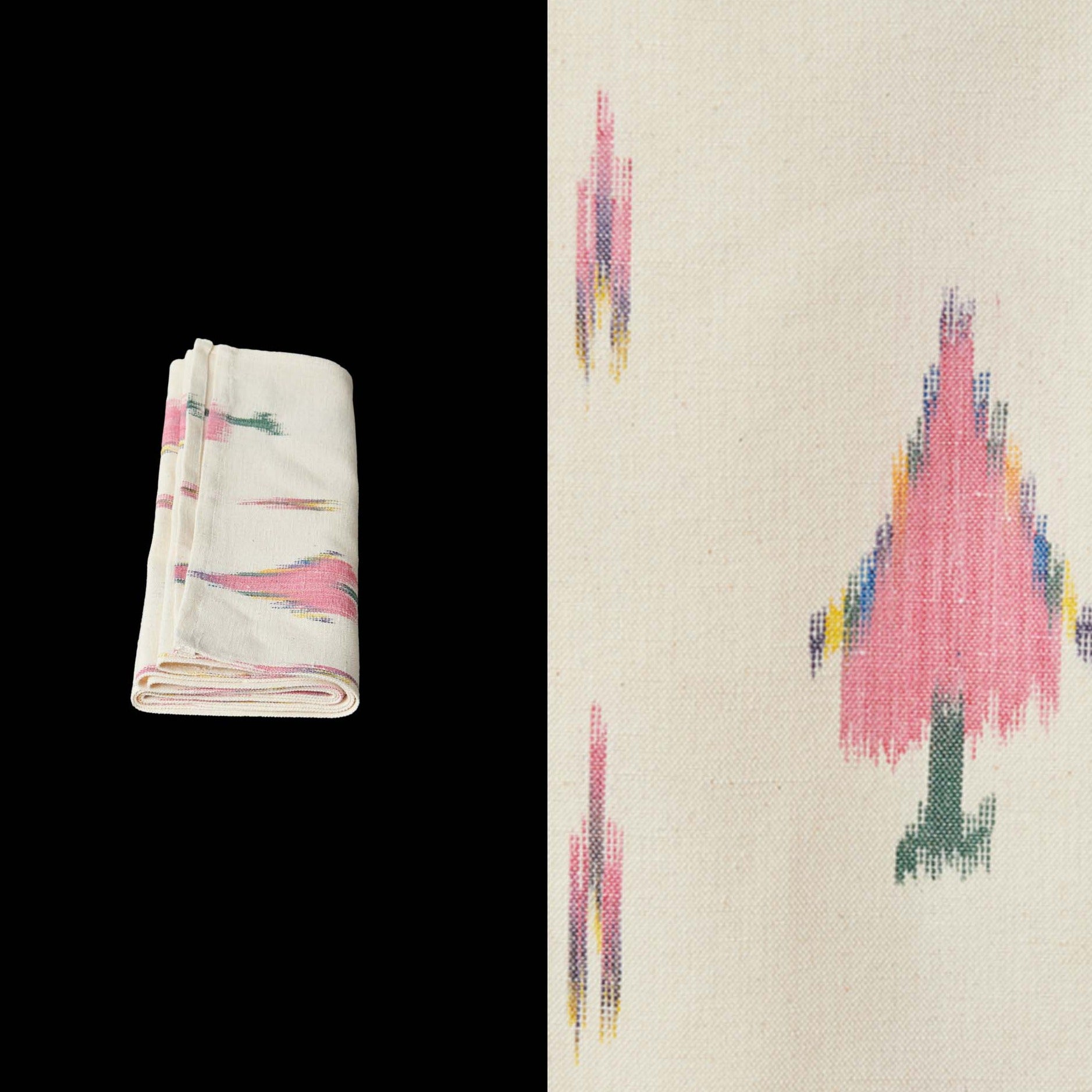 029 long table runner ikat design roba de llengues linen cotton table runner handmade by traditional artisans in Mallorca pink