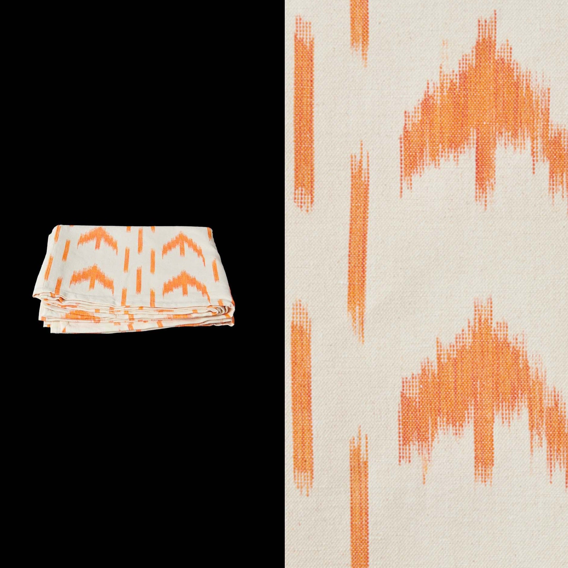 030 tablecloth ikat design roba de llengues linen cotton tablecloth handmade by traditional artisans in Mallorca orange