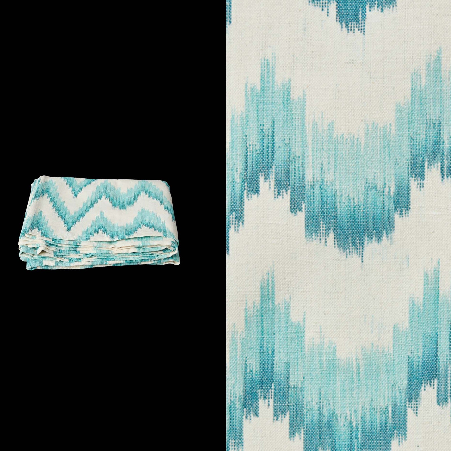 030 tablecloth ikat design roba de llengues linen cotton tablecloth handmade by traditional artisans in Mallorca turquoise