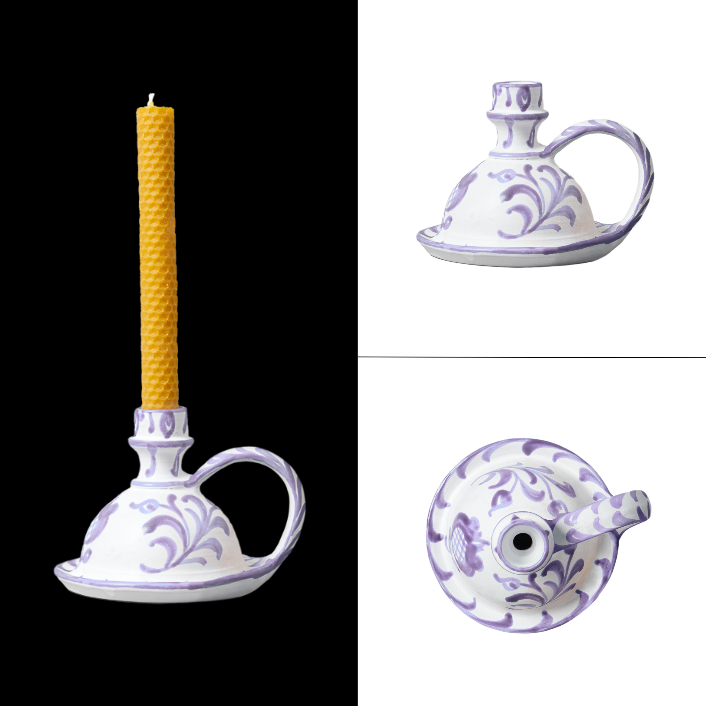 Lilac candle holder with traditional designs from Granada, the perfect match for your favorite candle