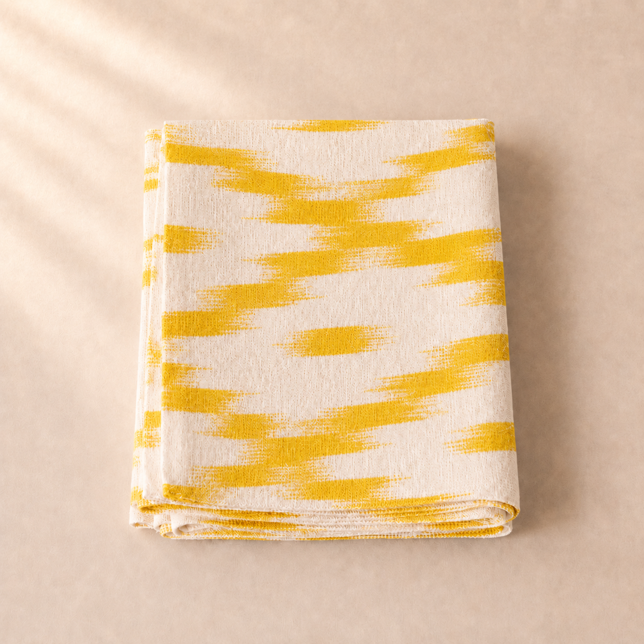 Tablerunner with yellow abstract pattern on a beige background