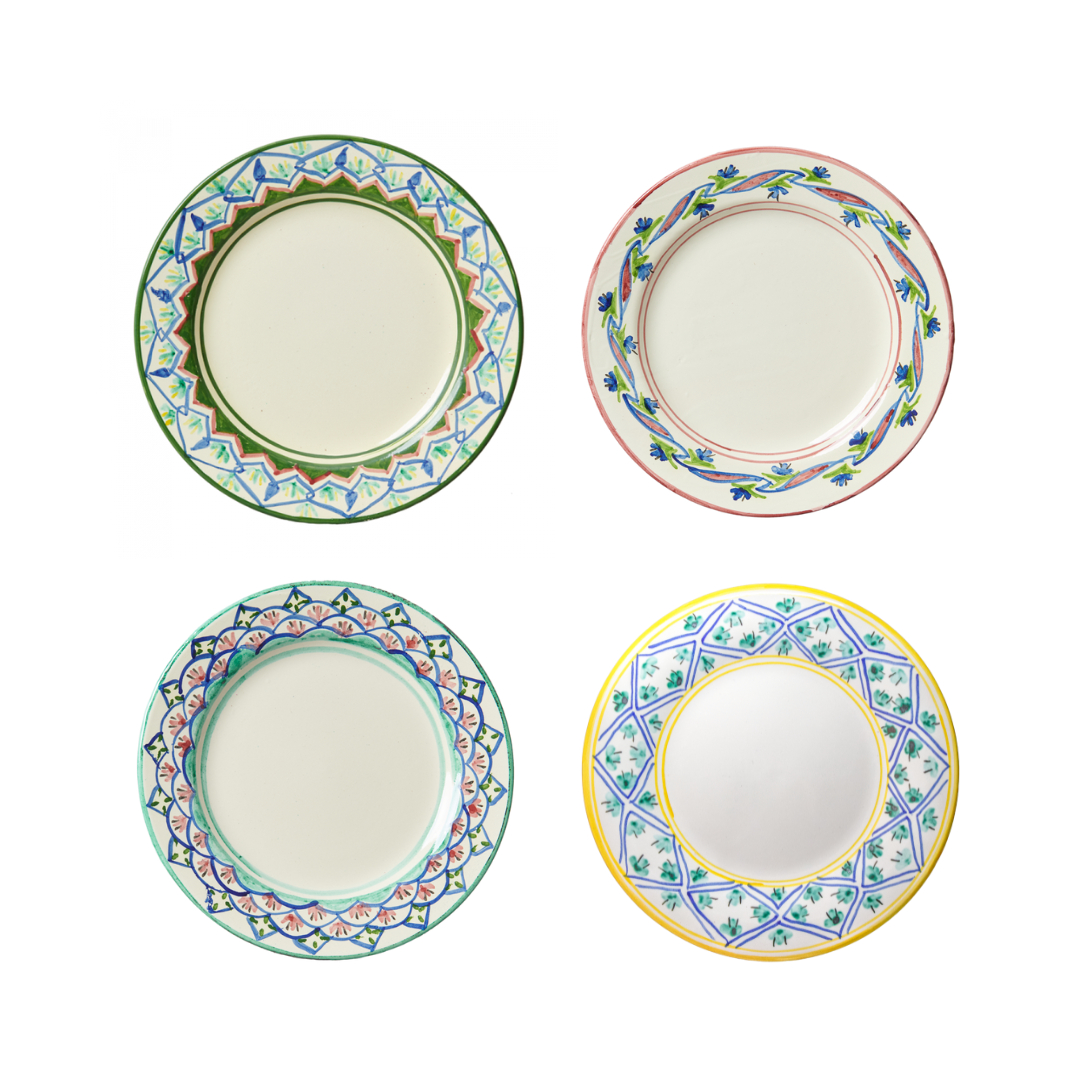 colourfull set of 4 dinner plates from caceres handmade pinted by traditional style