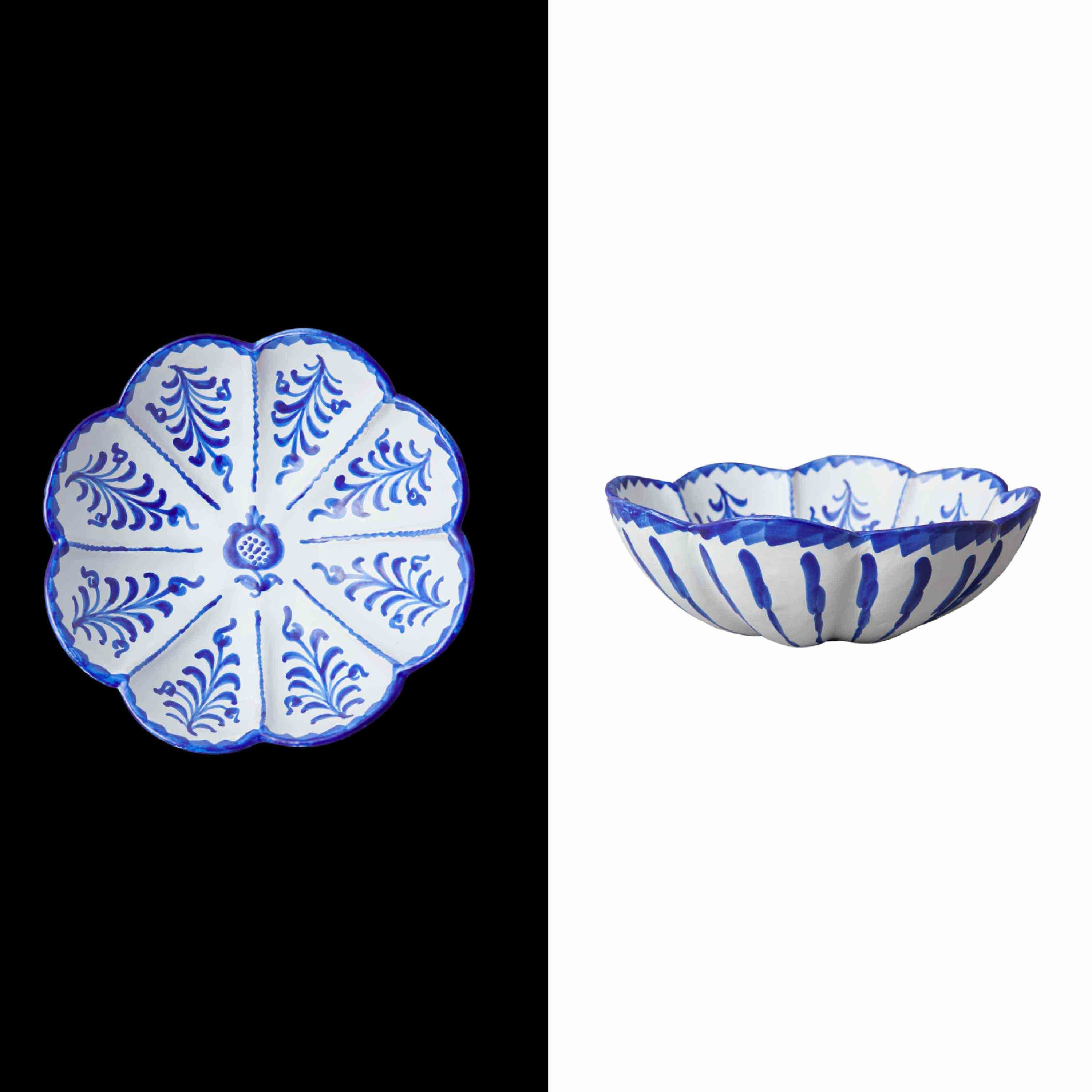 Leaf-Shaped Blue Ceramic Serving Bowl with Traditional Spanish Designs - Handcrafted by traditional artisans in spain