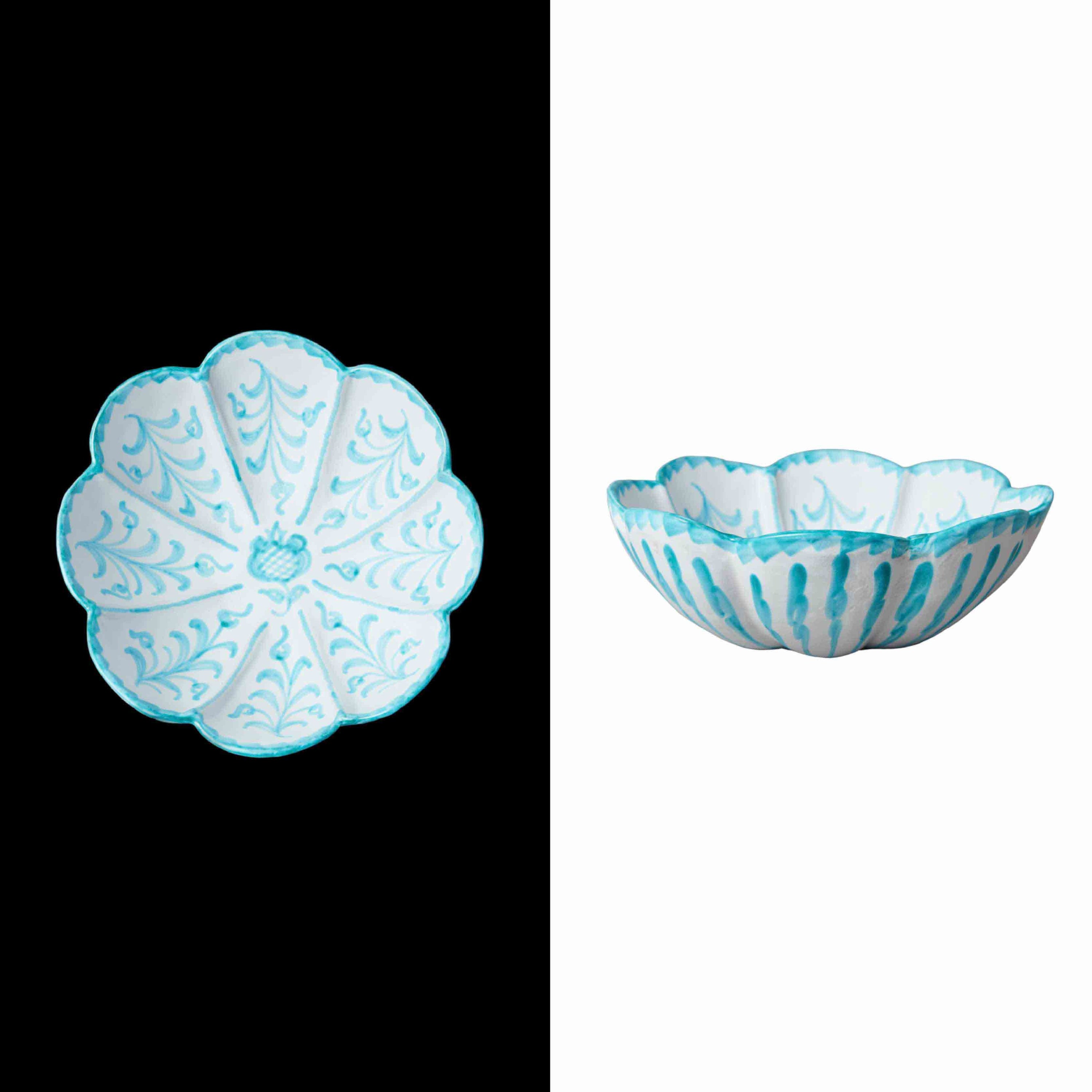 Leaf-Shaped turquoise Ceramic Serving Bowl with Traditional Spanish Designs - Handcrafted  in spain