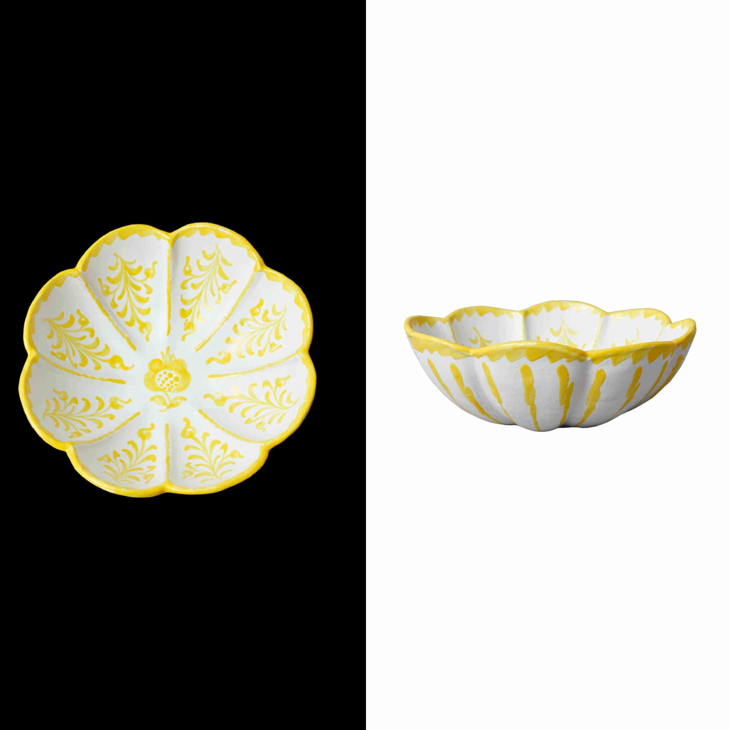 006 Leaf-Shaped yellow Ceramic Serving Bowl with Traditional Spanish Designs - Handcrafted in spain