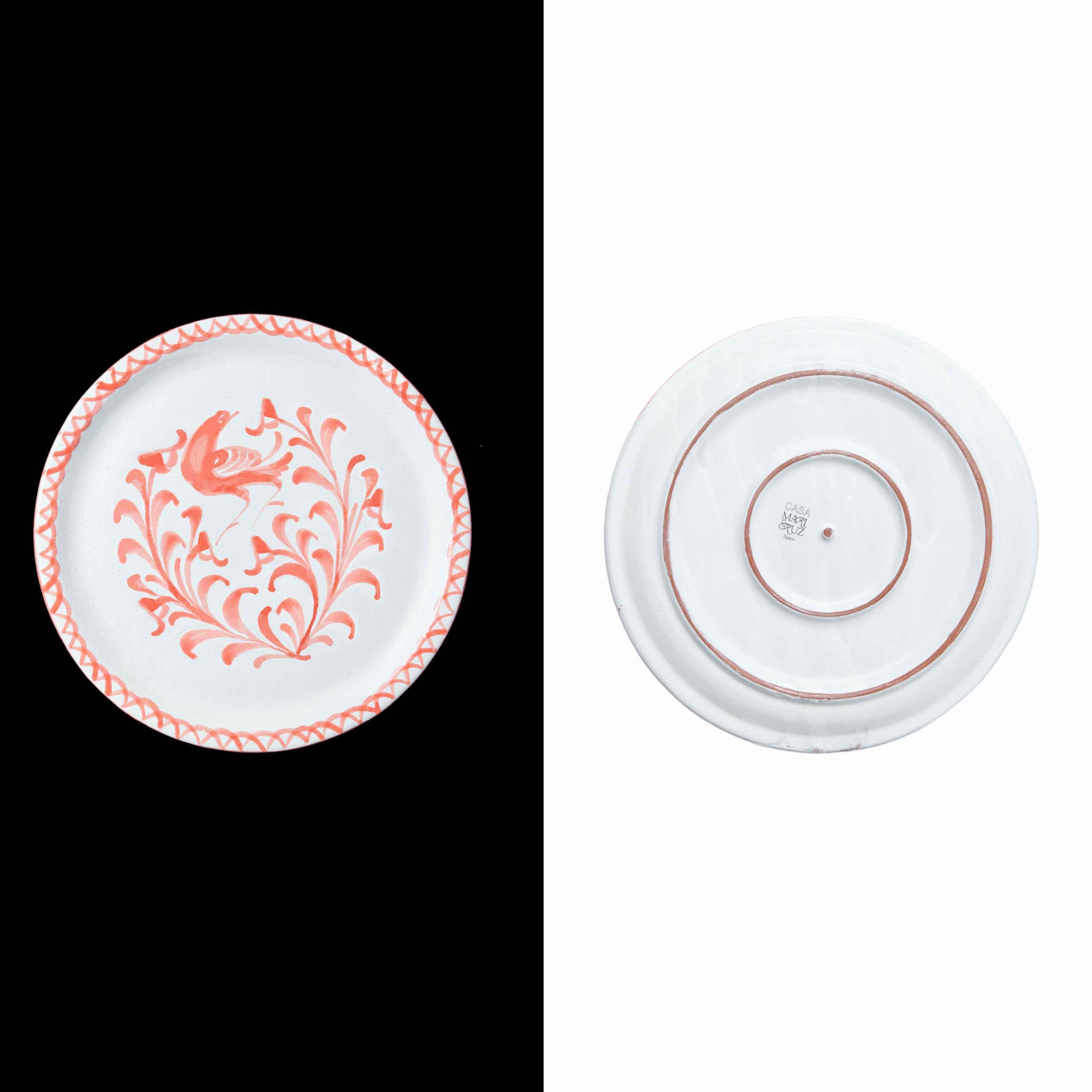 007 Handcrafted coral Dinner Plate with Traditional Spanish Design - Artisan Ceramic Tableware