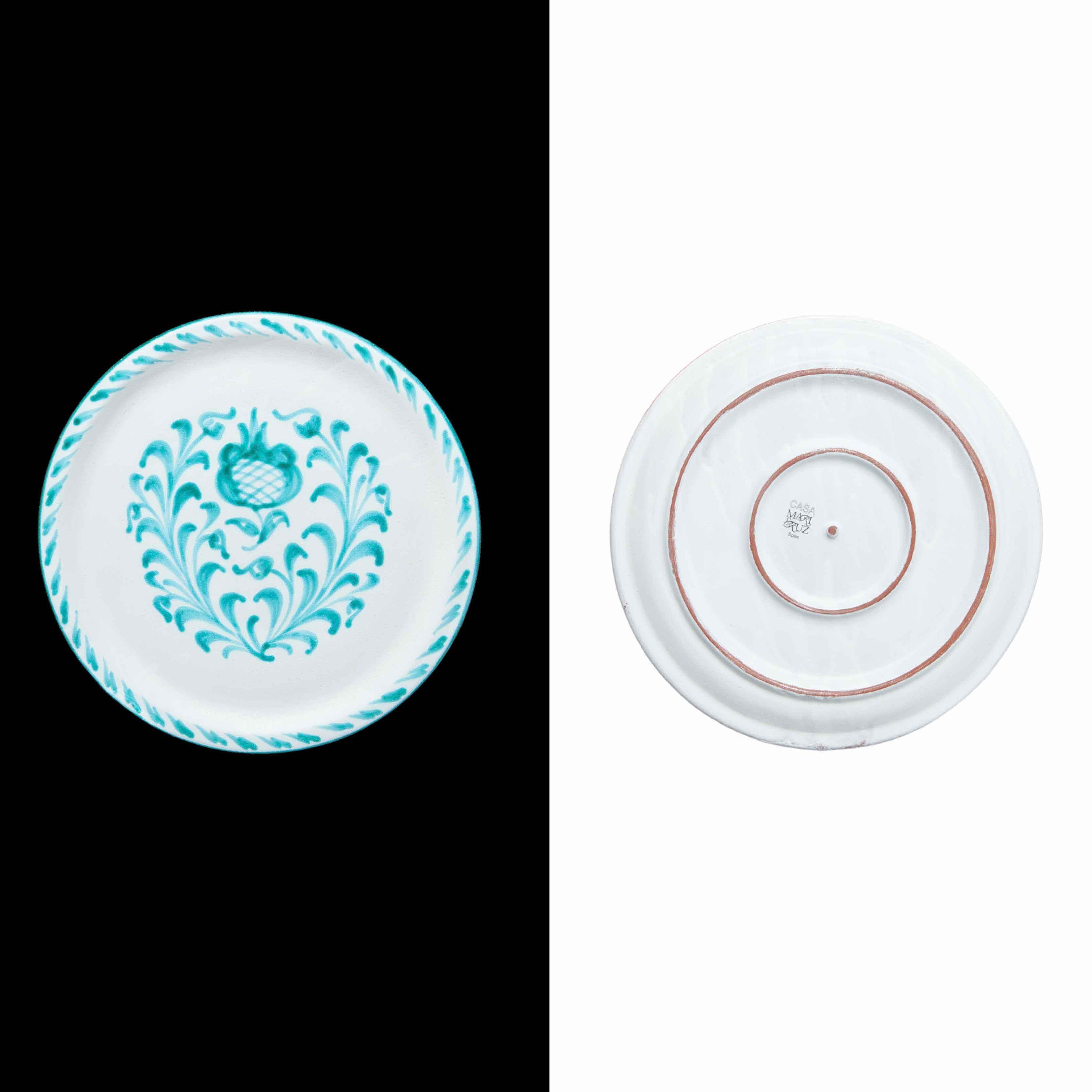 007 Handcrafted turquoise Dinner Plate with Traditional Spanish Design - Artisan Ceramic Tableware