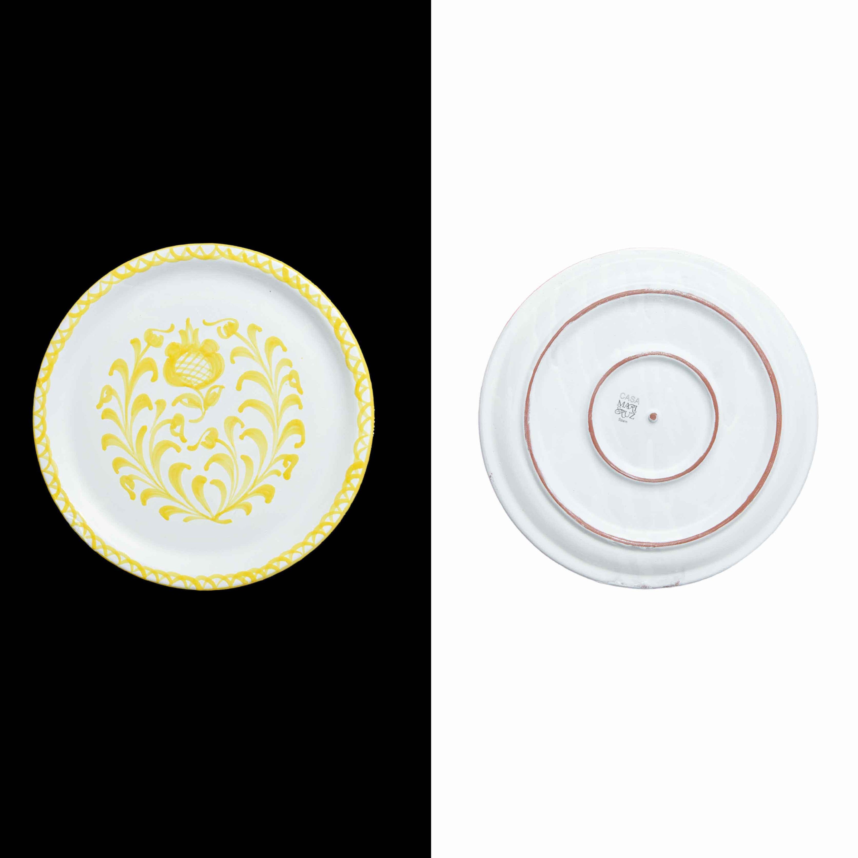 007 Handcrafted yellow Dinner Plate with Traditional Spanish Design - Artisan Ceramic Tableware