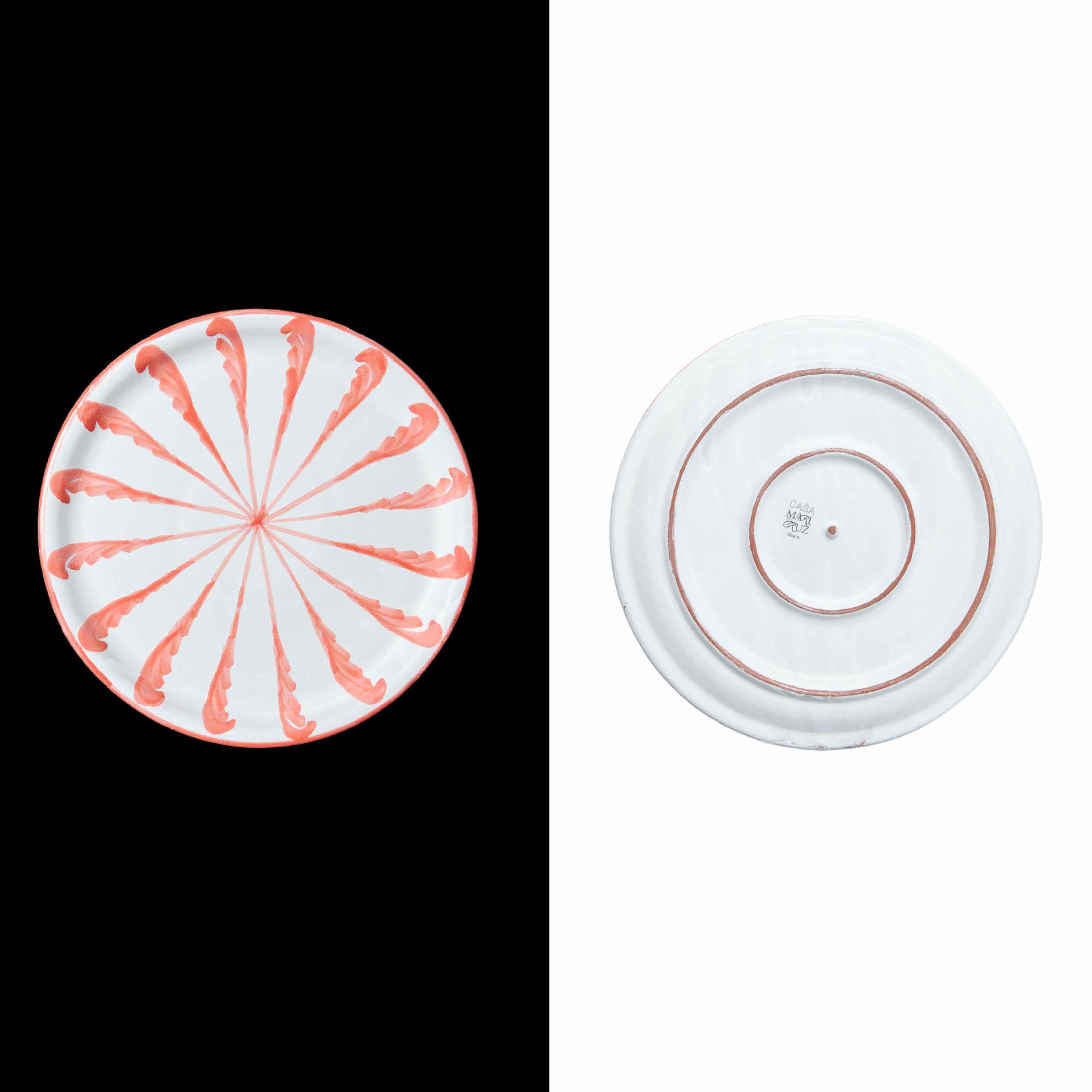 008 Handcrafted coral Dinner Plate with candy cane Design - Artisan Ceramic Tableware