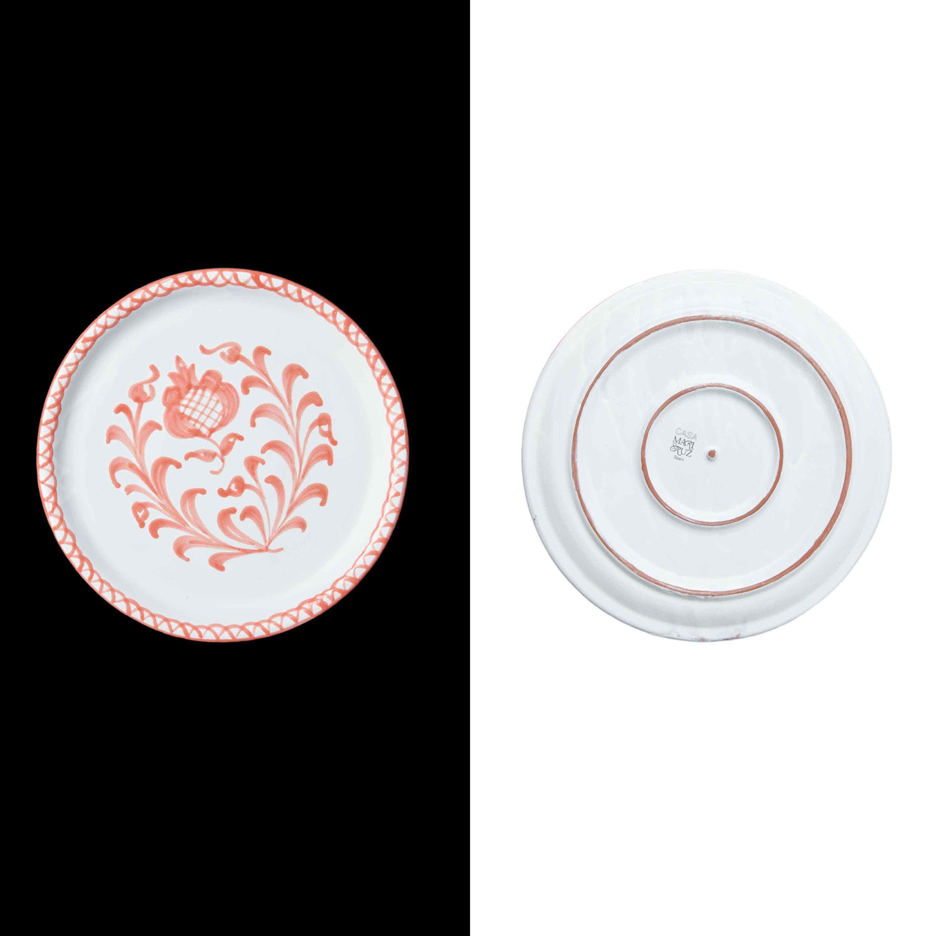 009 Handcrafted coral side Plate with Traditional Spanish Design - Artisan Ceramic Tableware