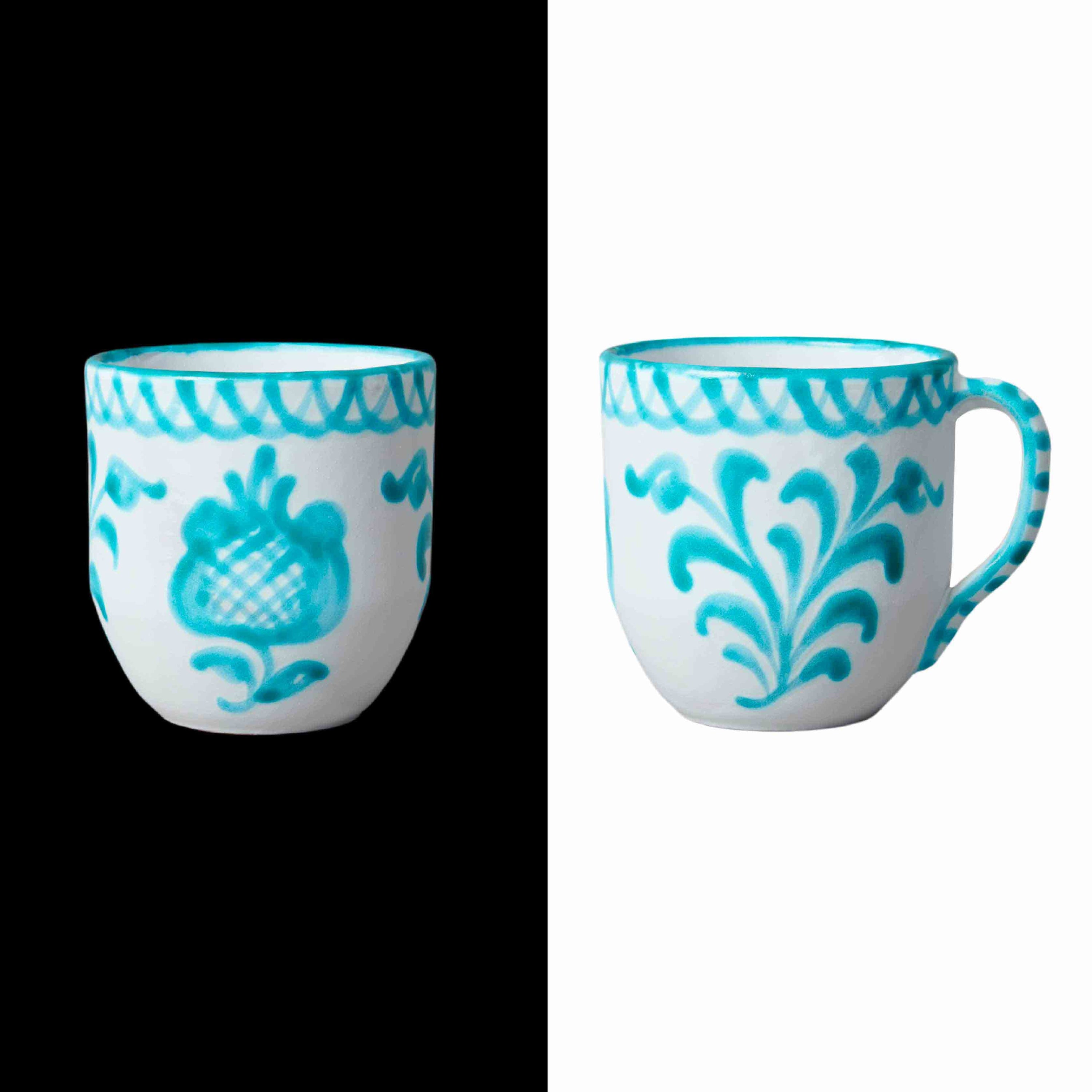 012 traditional ceramic coffe mug handmade in granada spain 
Handcrafted Traditional Coffee Mug classic Handmade Mug with Unique and modern Granada Design turquoise