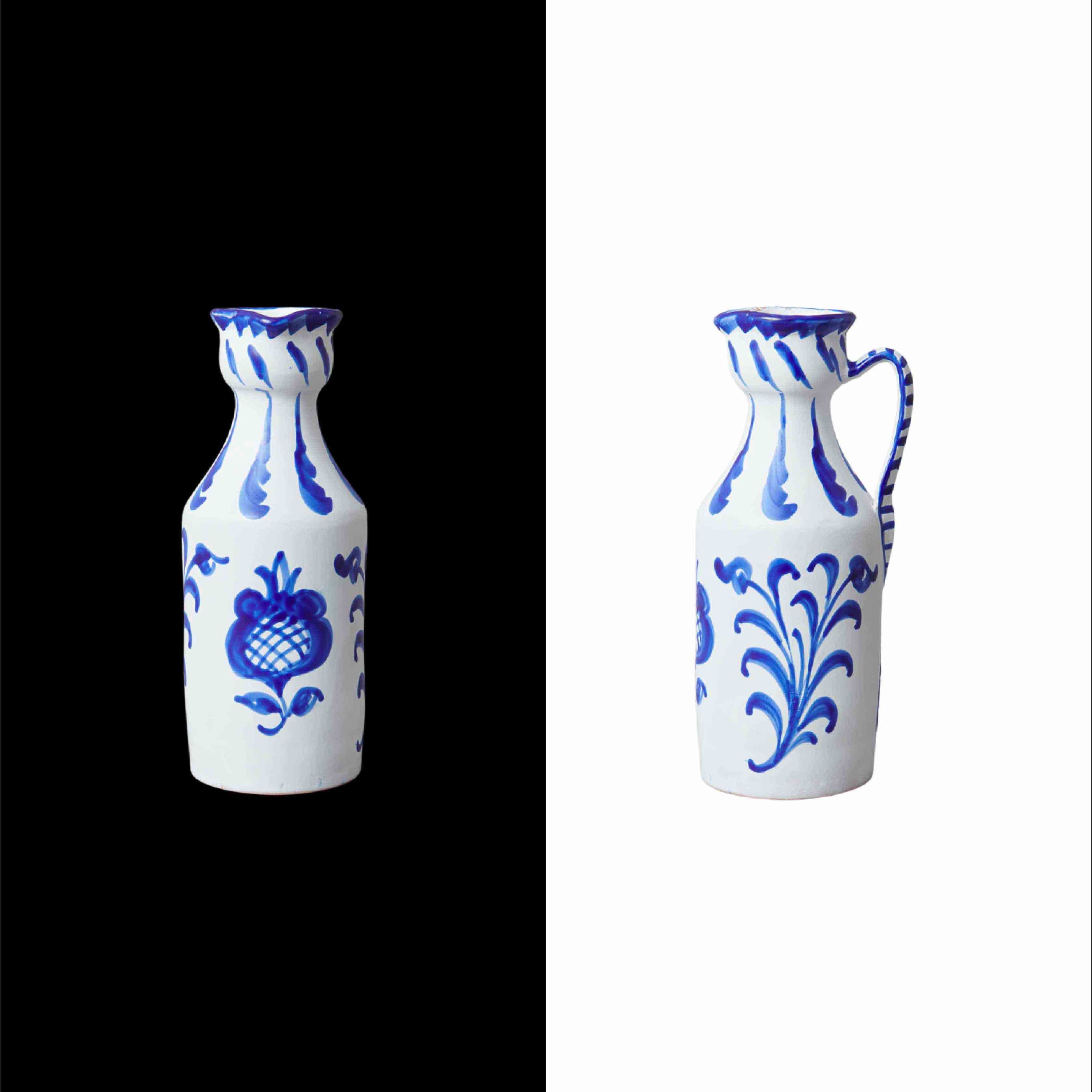 014 narrow pitcher with traditional design made for fine Spanish wine, but we love it for fresh flowers, lemonade, or gazpacho. Handcrafted by traditional artisans in Granada blue