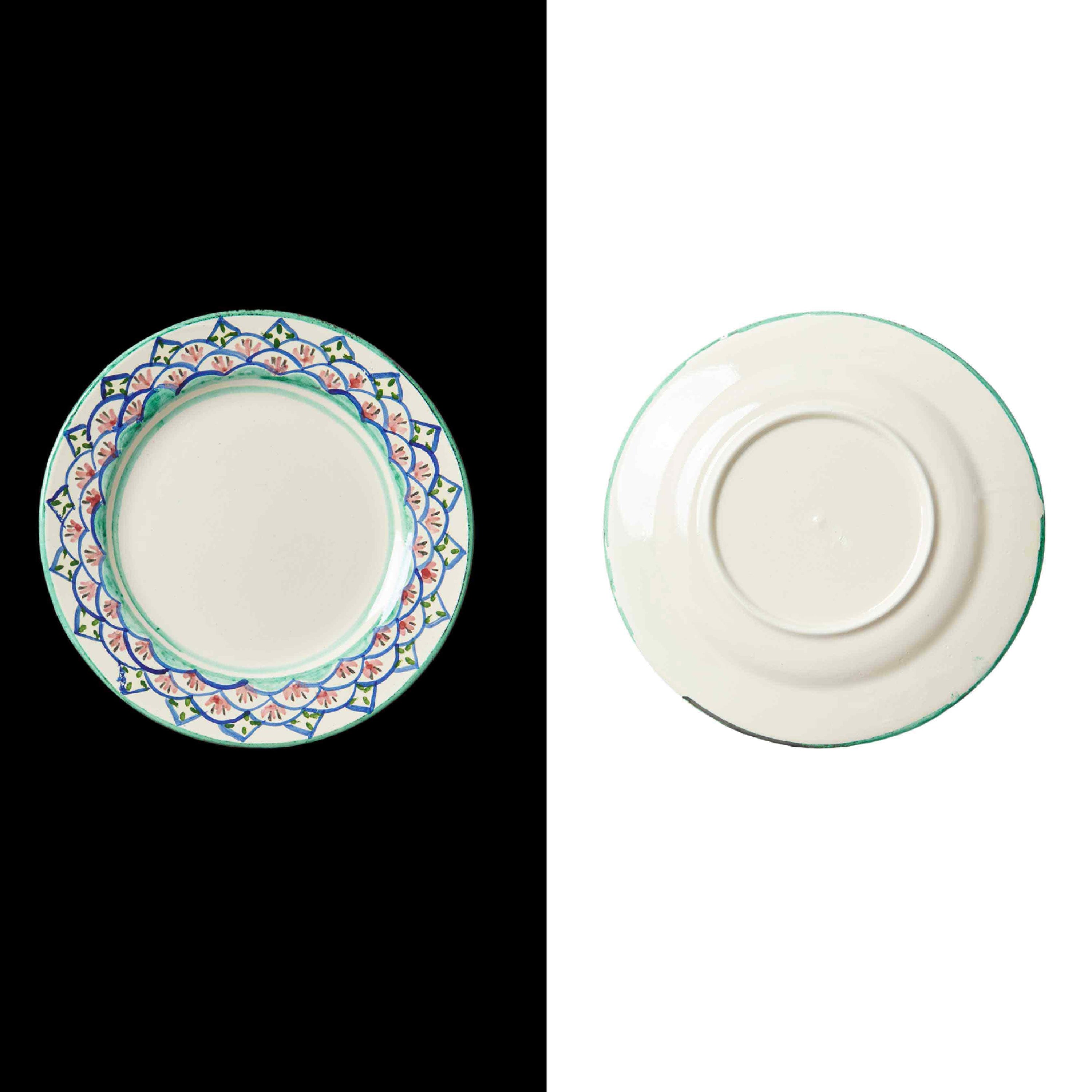 019 dinner plate handmade in spain by traditional artisans Cáceres traditional  style la mosca flower pinted turquoise