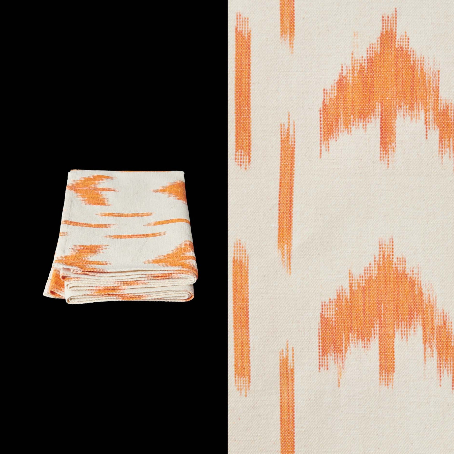 028 short table runner ikat design roba de llengues linen cotton table runner handmade by traditional artisans in Mallorca orange