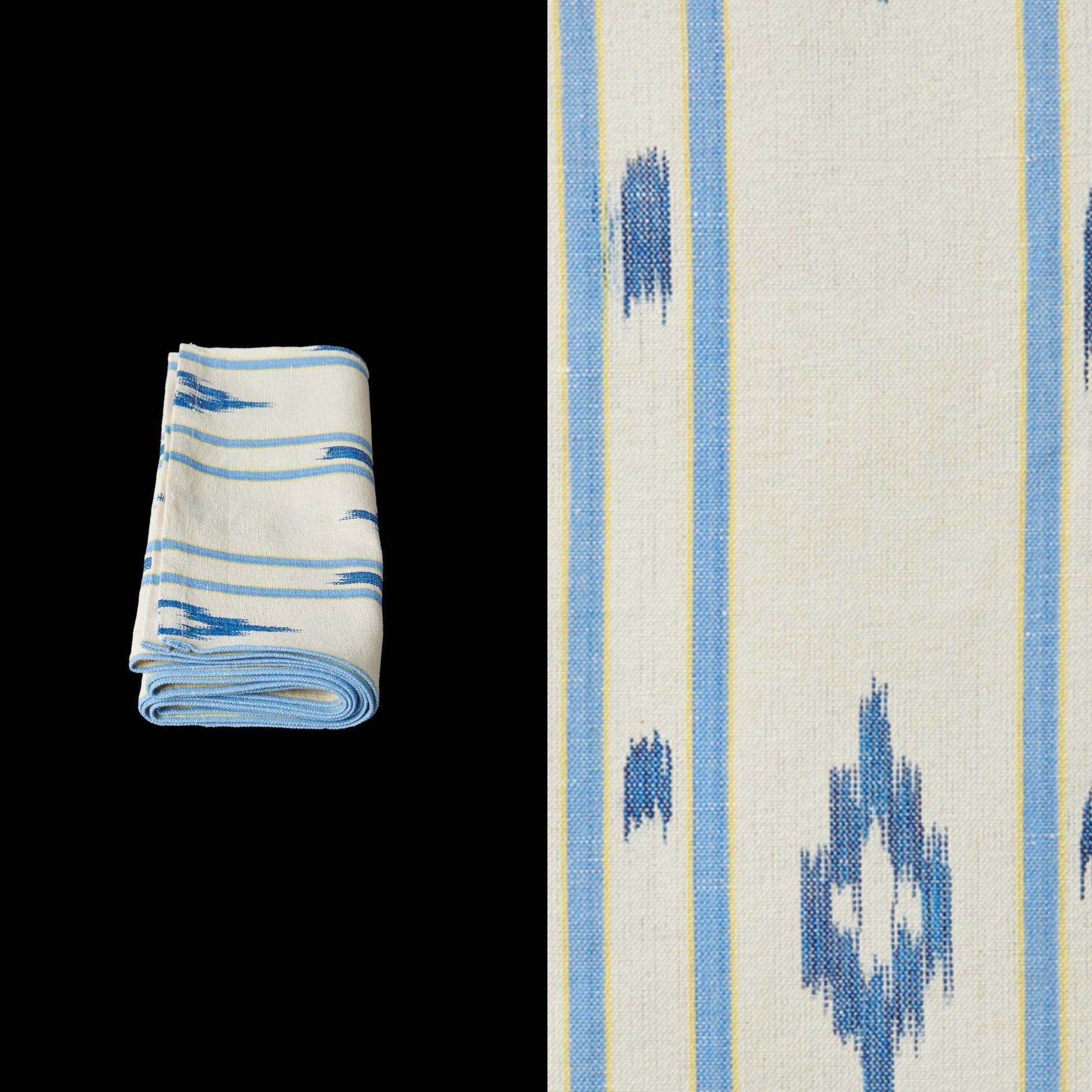029 long table runner ikat design roba de llengues linen cotton table runner handmade by traditional artisans in Mallorca blue